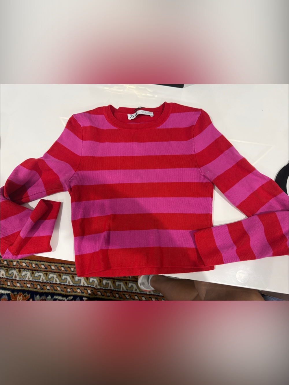 Zara bright Red & Pink Striped Women's Sweater medium